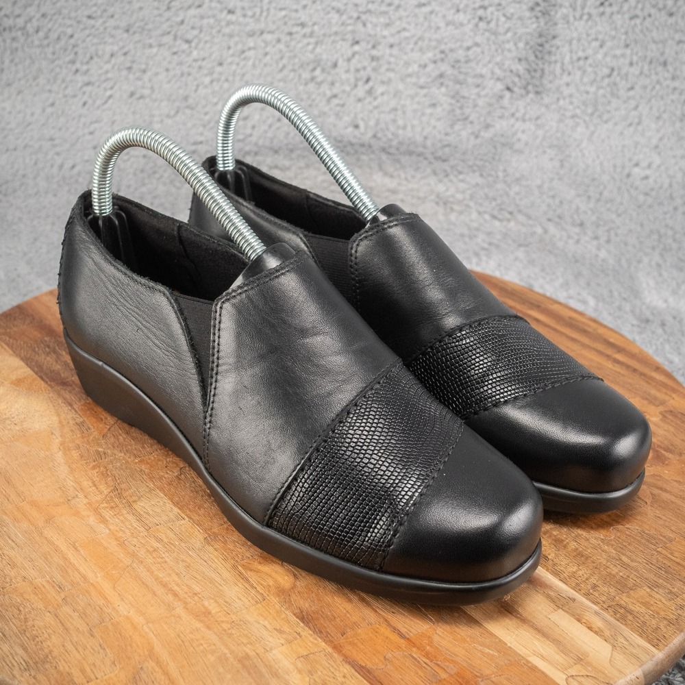 SAS Nora Women's Black Leather Slip On Loafer Wedge Sz 8 M